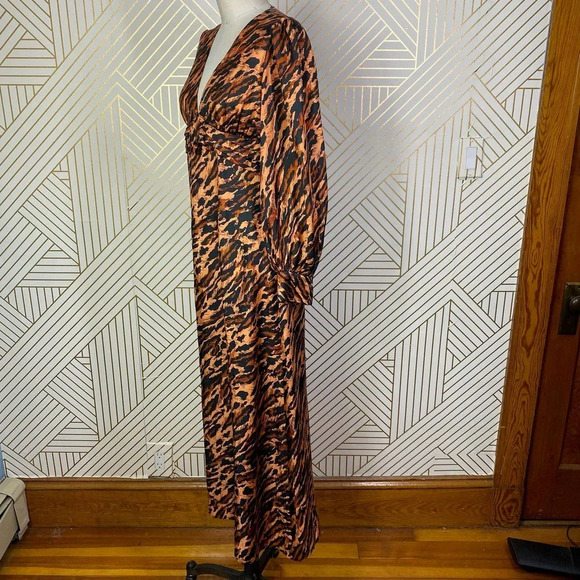 Sandro Leopard Print Silk Twill‎ Maxi Dress Faunie Pintuck 38 US 6 Elegant Chic - Picture 8 of 12